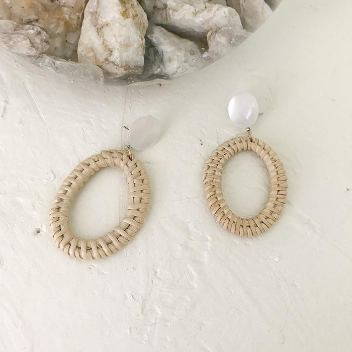 Summer Vacation Water Drop Circular Rattan Earrings