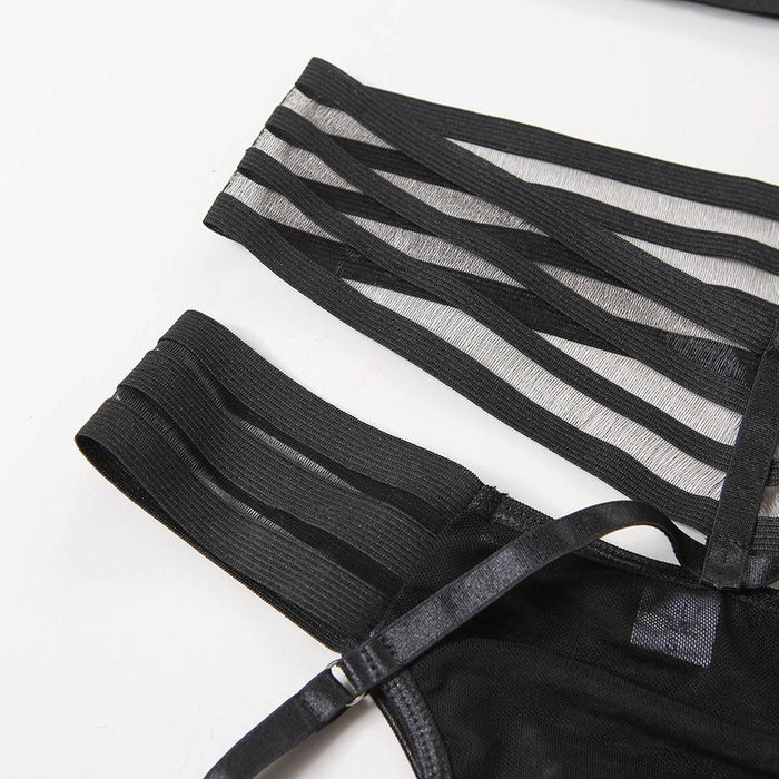 Sexy Hollow Lingerie Women Mesh Underwear Three Piece Set