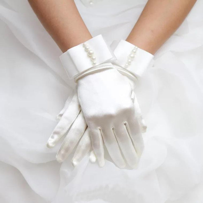 Bow Ribbon Pearl Wedding Party Gloves