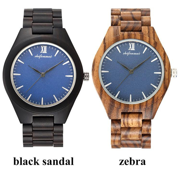 Quartz Watch Men's Cool Sandalwood Blue Literal Wood Watch