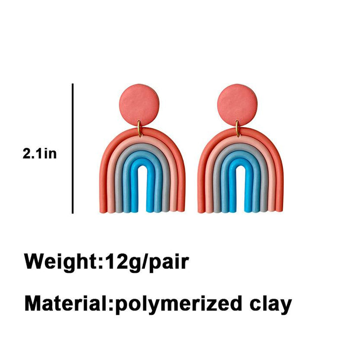 Rainbow soft pottery Earrings geometric U-shaped clay Earrings temperament Fashion Earrings