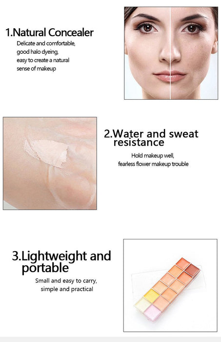 12 colour concealer, lasting nude make-up to cover pox and ink.
