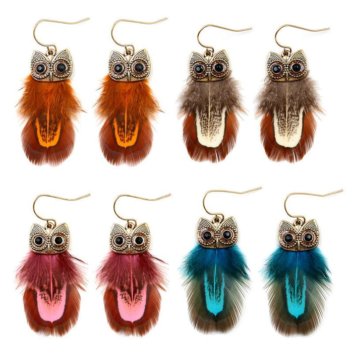 Fashionable Owl Feather Earrings