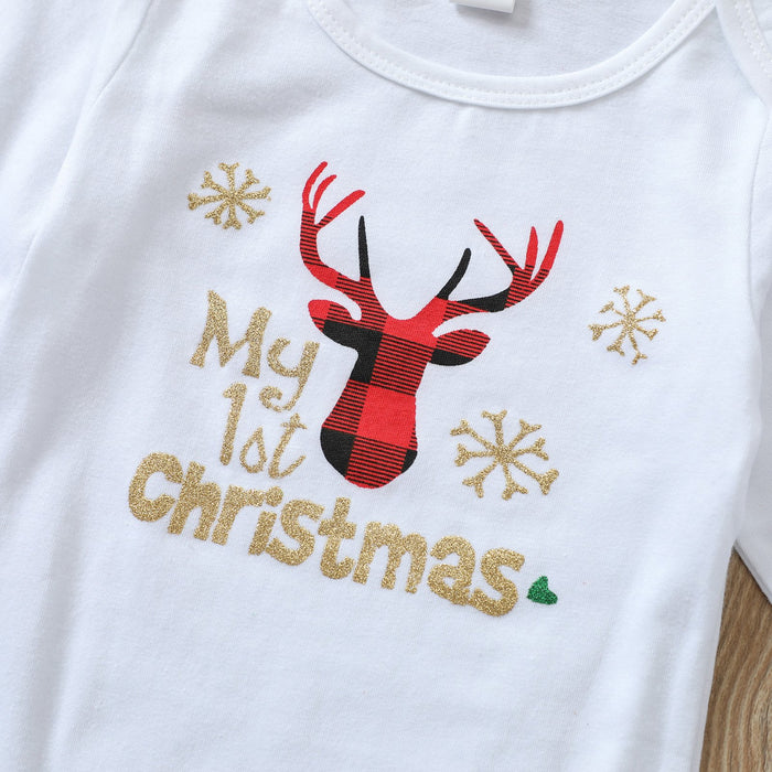 White letter deer long sleeved Khaki creeper striped suspender skirt