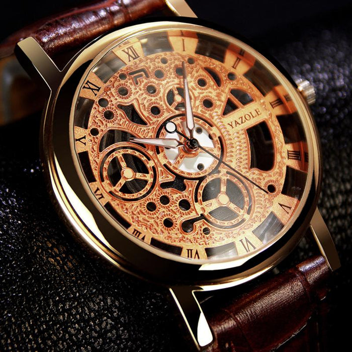 Yazole Brand Business Men's Watch Fashion Luminous Unique Leisure Leather Watches