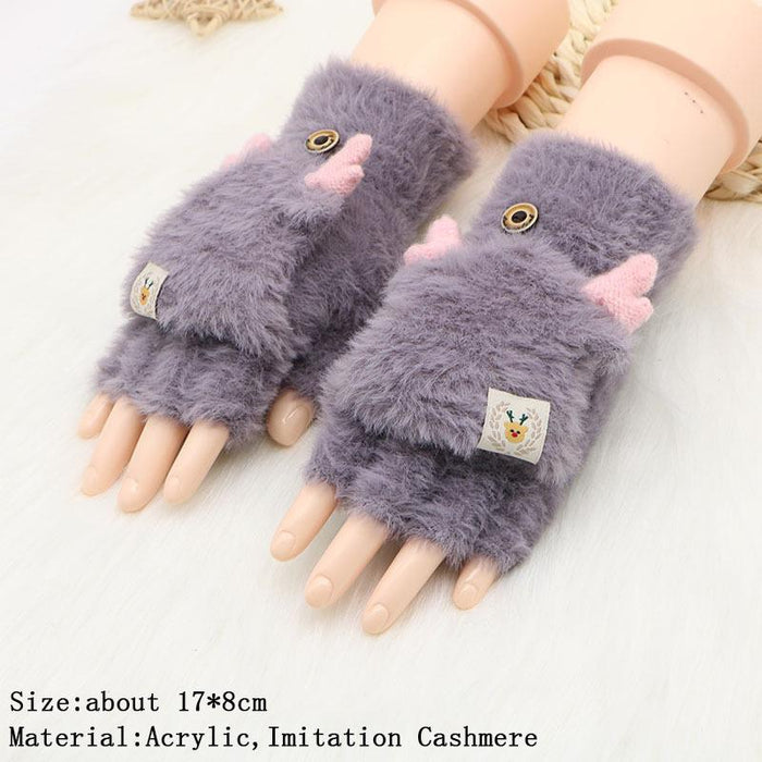 Female Elastic Full Fingers Gloves Cute Rabbit