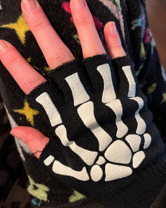 New Punk Unisex Halloween Skeleton Skull Half Finger Gloves