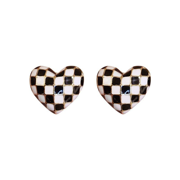 New Fashion Personalized Oil Dripping Checkerboard Love Earrings