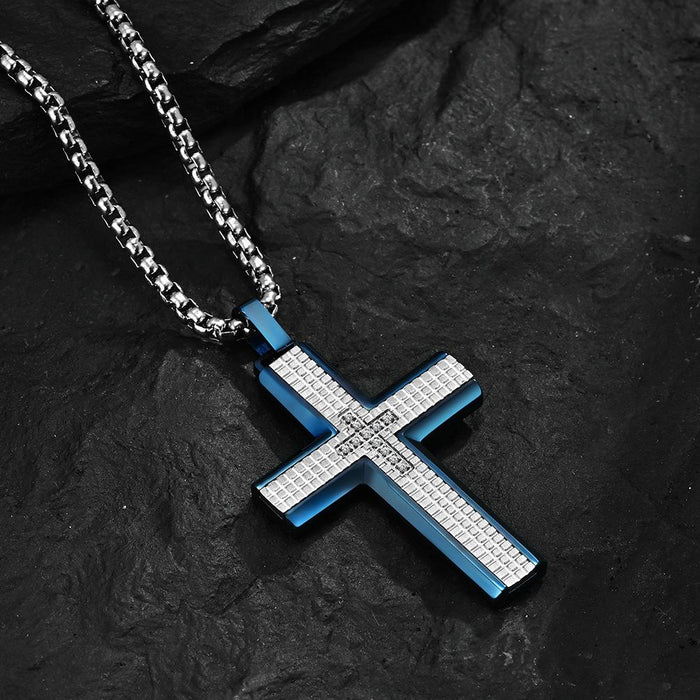 Stainless Steel Checkered Cross Men's Pendant Necklace