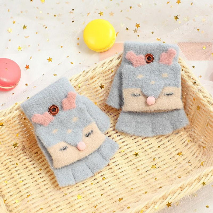Children's gloves Half Finger Flip Plush Warm Gloves