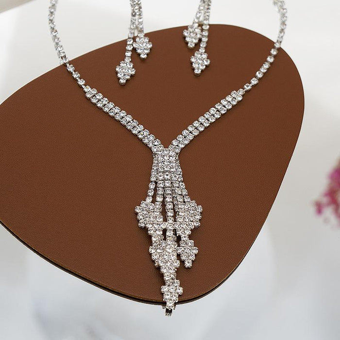 New Rhinestone Tassel Women's Necklace Earrings Set