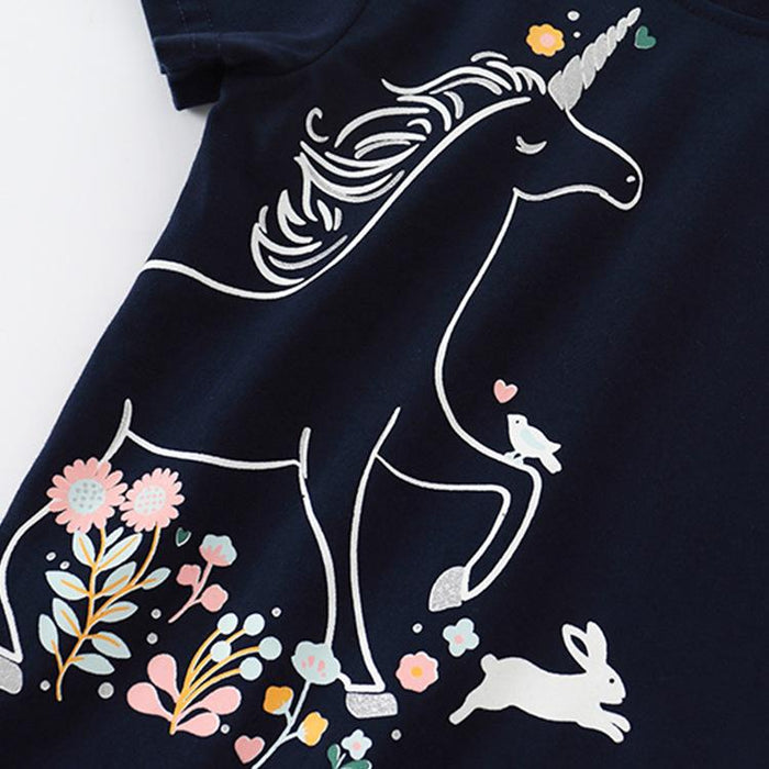 Girls' short sleeved T-shirt round neck printed Unicorn