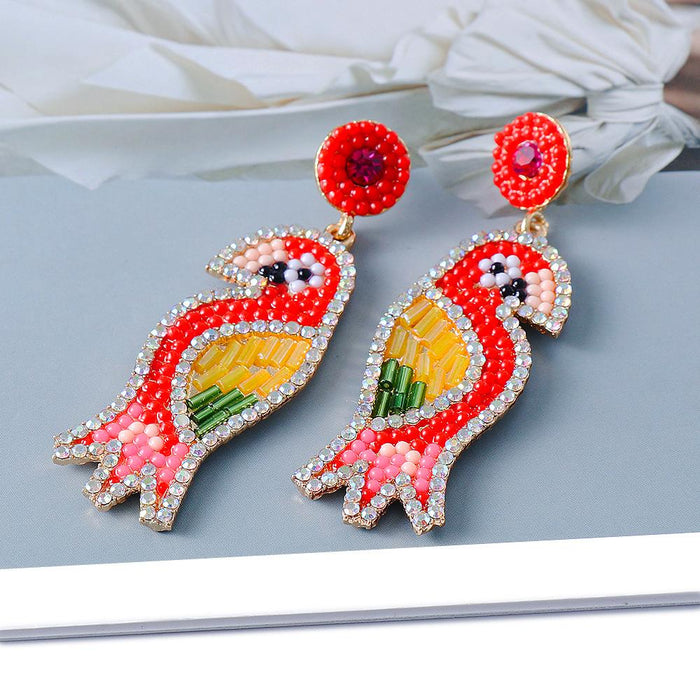 New Creative Exaggerated Personality Parrot Female Earrings Accessories Inlaid Rhinestone
