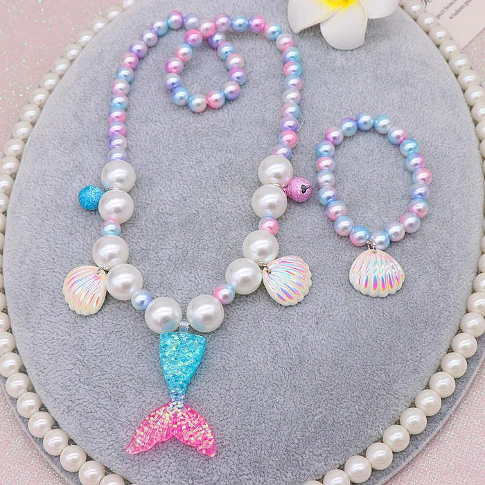 Children's beauty fishtail Necklace Bracelet Ring Earring Set