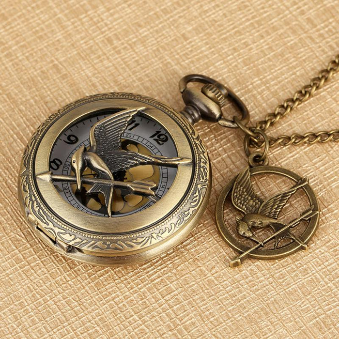 The Hunger Games Mockingjay Bronze Alloy Hollow Quartz Pocket Watch
