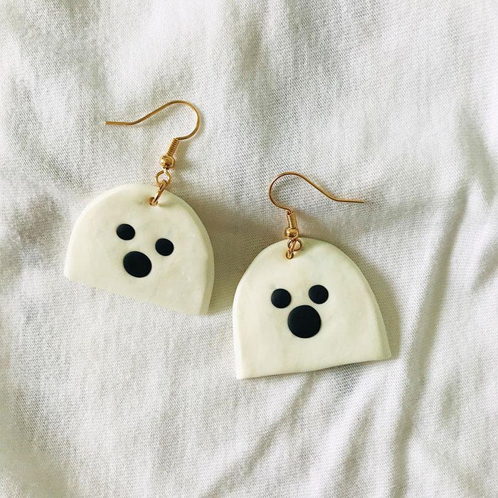 Creative Ghost Soft Ceramic Earrings Eyes Moon Clay Clay Student Earrings