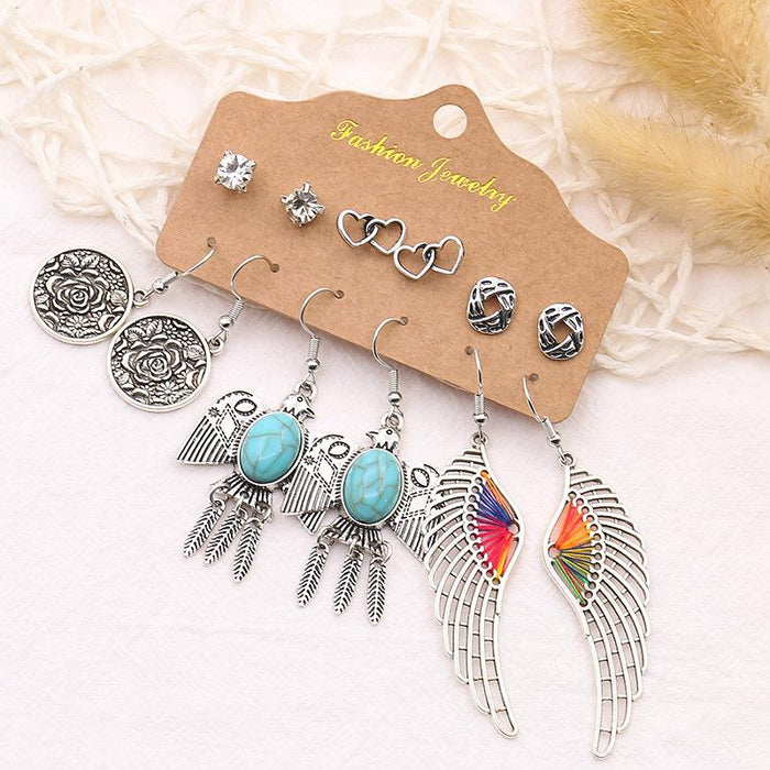 Pop Leaf Wings Geometric Fringe Set of 6 Earrings