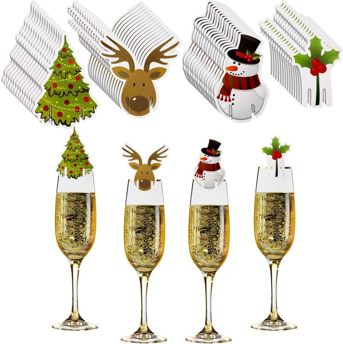 10pcs Wine Cup Card Christmas Decor Santa Hat Glass Decor