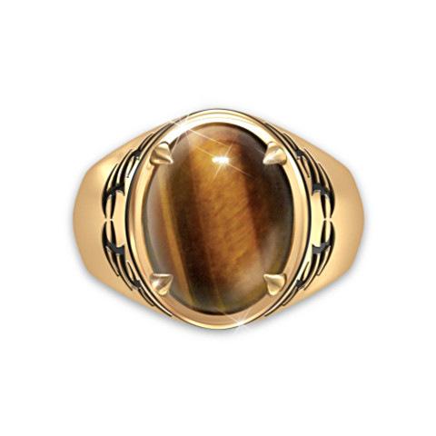 Vintage Tribal Pattern Natural Tiger Eye Stone Ring
