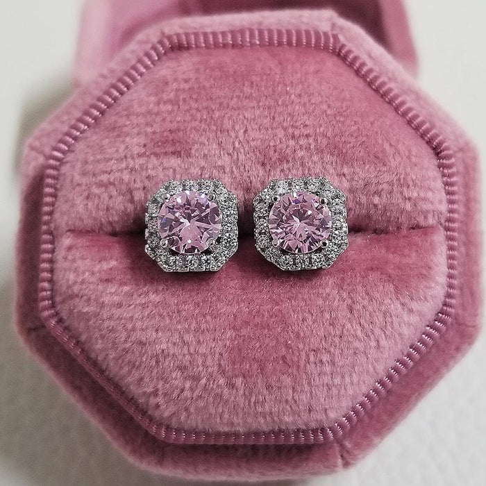 Silver Zircon Stud Pink Earings
