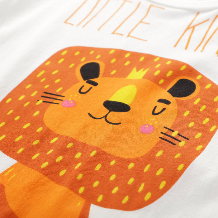 Little lion print round neck cartoon short sleeve T-shirt