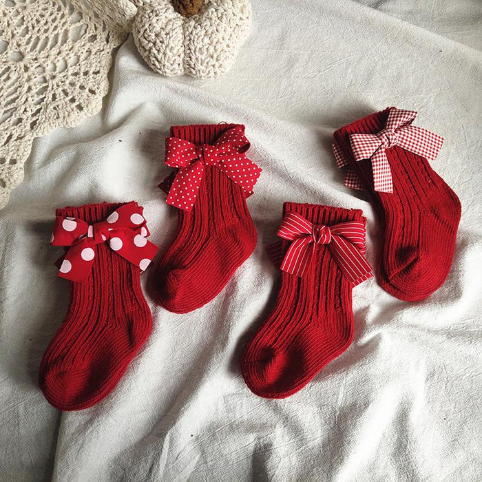 Kids Cotton Big Bow Christmas Socks