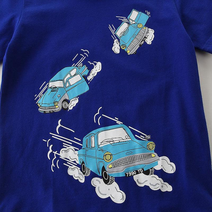Cartoon round neck knitted cotton children's short sleeved T-shirt