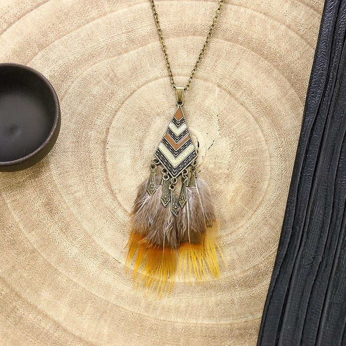 Boho Vintage Feather Tassel Dream Catcher Necklace