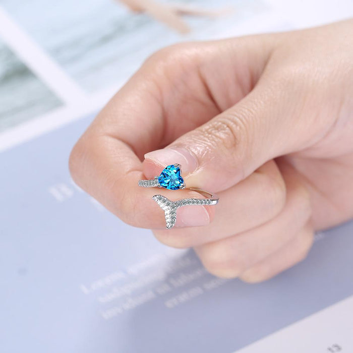 Fashion Heart Blue Fishtail Open Ring