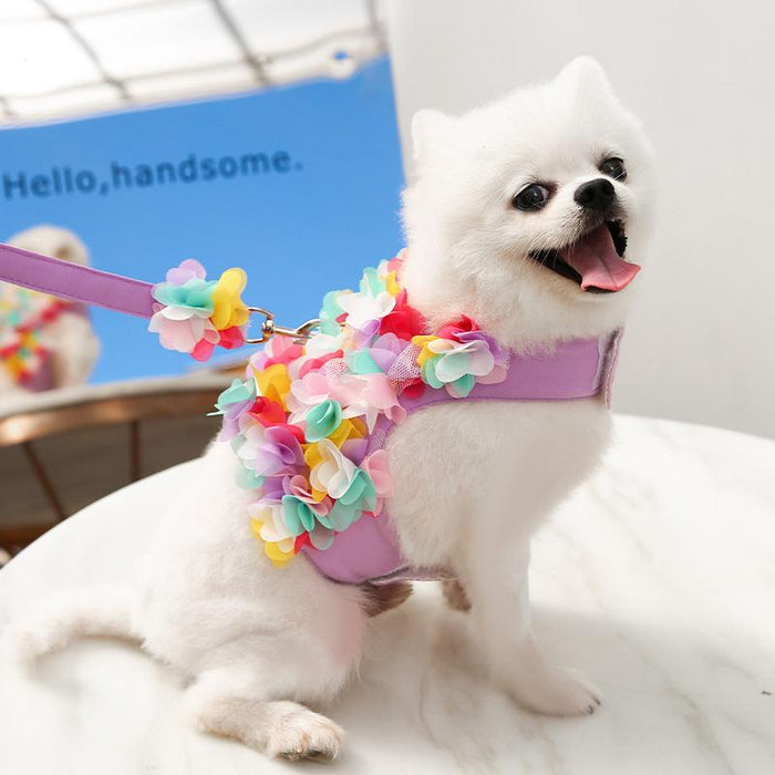 3D Flowers Small Dog Harness Vest Leash Suit