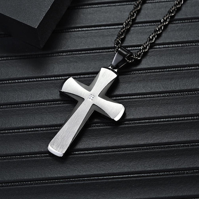 Simple Beveled Titanium Steel Two-color Cross Pendant Necklace