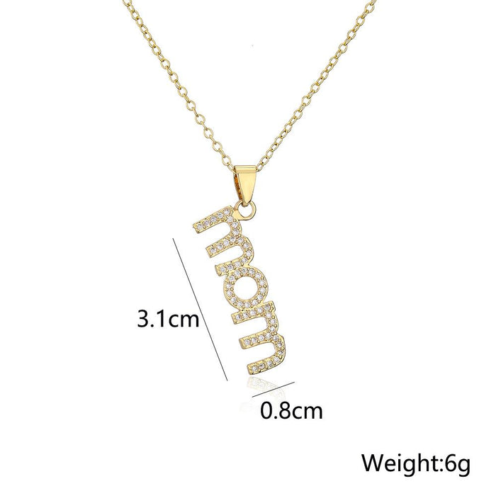 New Mother's Day Gift Gold Color Zircon Mom Pendant Necklace