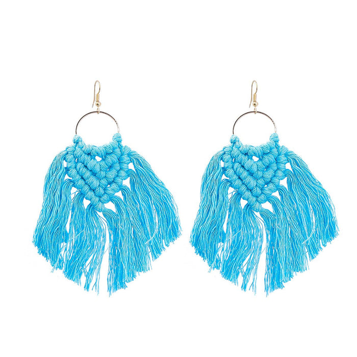 Women's Bohemian Cotton Thread Woven Tassel Earrings