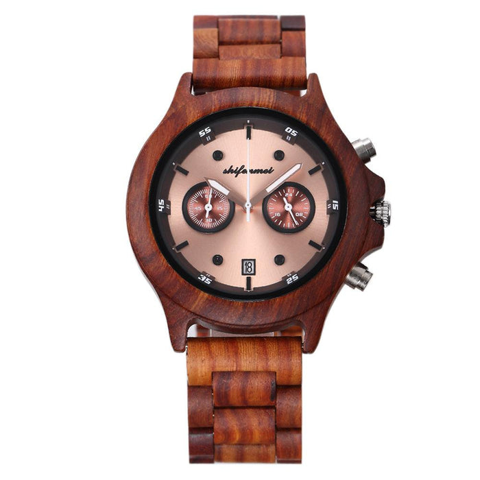 Classic Double Eye Wooden Business Quartz Watch
