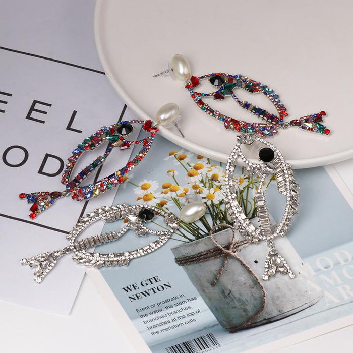 Women's Jewelry Personalized Fashion Versatile Fishbone Earrings Inlaid Rhinestone