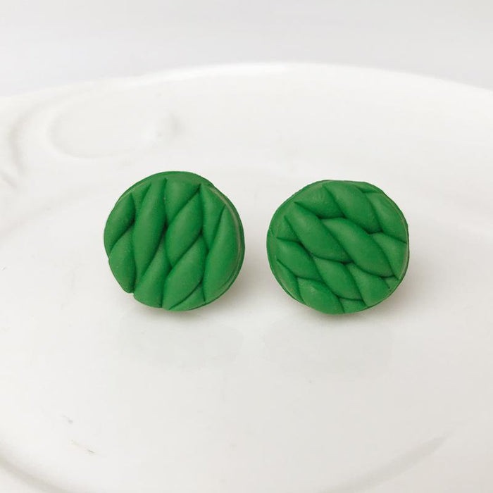 Woven Texture Soft Ceramic Earrings Polymerized Clay Round Earrings