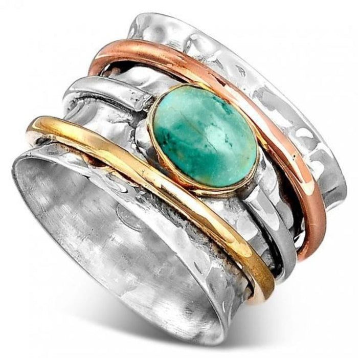 Bohemian Vintage Big Width Green Stone Rings