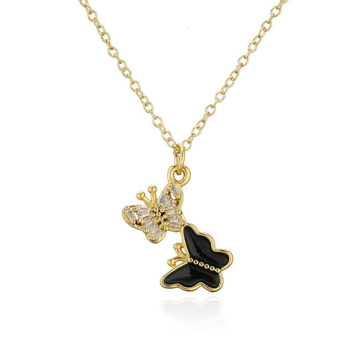 Fashion Personality Two Butterfly Pendant Zircon Gold Color Necklace