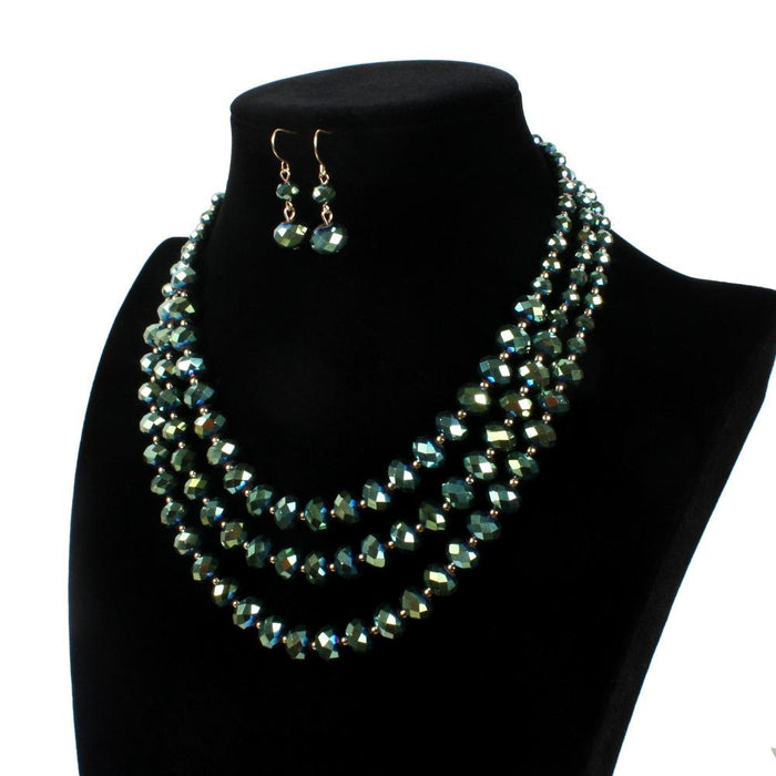 Women's jewelry retro multi-layer exaggerated Glass Crystal Necklace