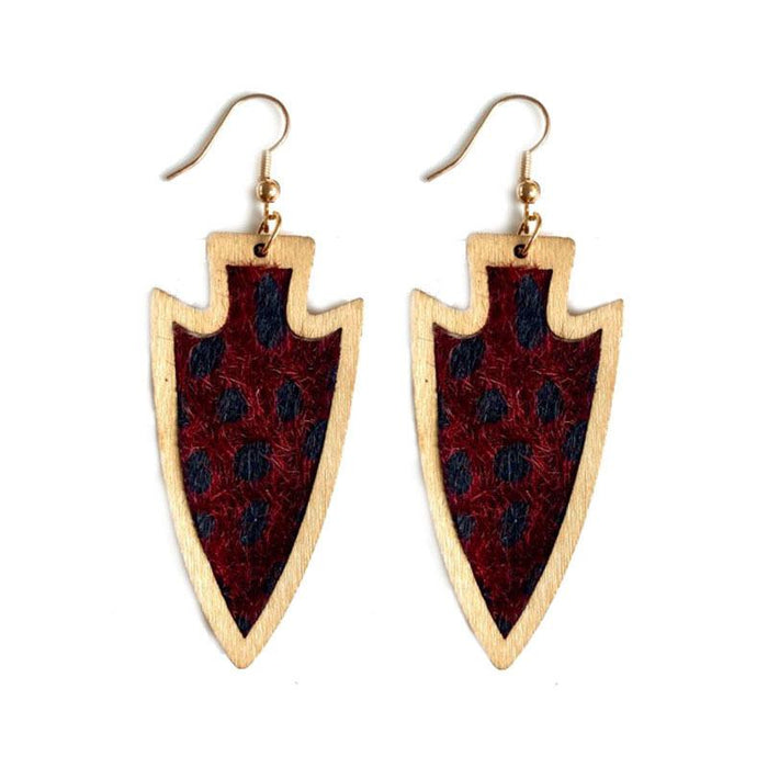 Vintage Western Leopard Leather Wood Women's Earrings