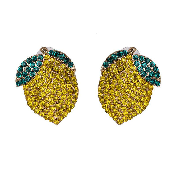 Women's Jewelry Simple Fashion Lemon Shape Earrings Inlaid Rhinestone