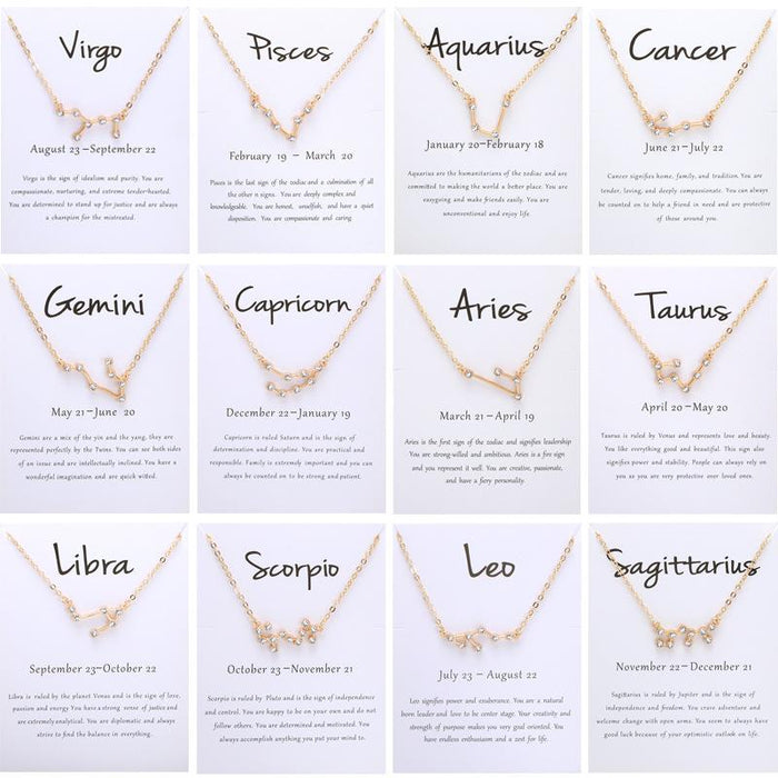 Twelve Constellations Diamond Inlaid Card Clavicle Chain