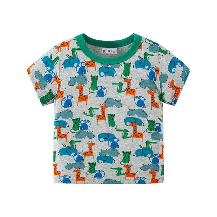 Children's short sleeved T-shirt cross border animal over print knitted boys' top