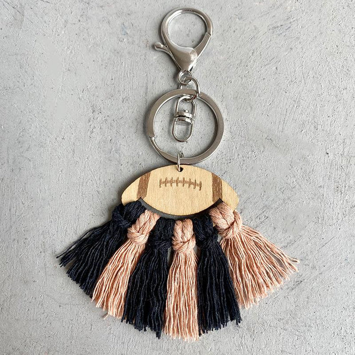 Wood Chip Hand Woven Tassel Keychain