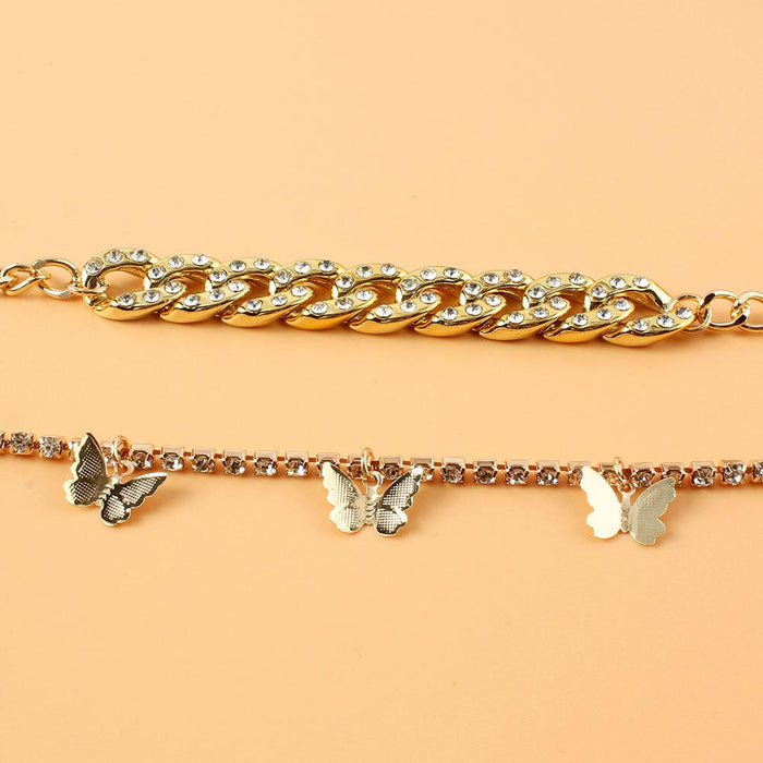 Creative Rhinestone Butterfly Pendant Foot Ornament Women's Shining Anklet