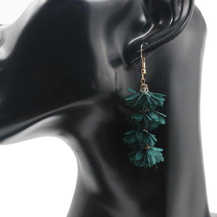 Women's Fashion Simple Fabric Flower Tassel Earrings