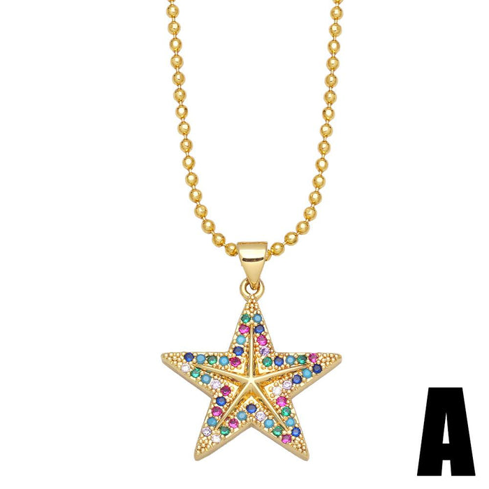 Simple Fashion Color Diamond Five Pointed Star Clavicle Chain