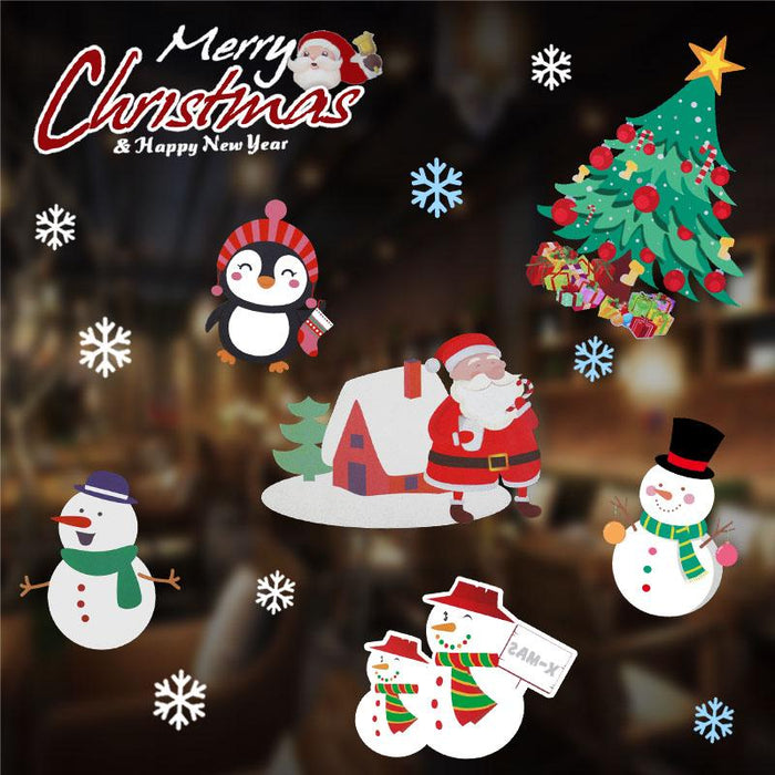 1 Sheet Merry Christmas Snowflake Snowman Window Sticker