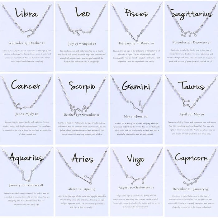 Twelve Constellations Diamond Inlaid Card Clavicle Chain