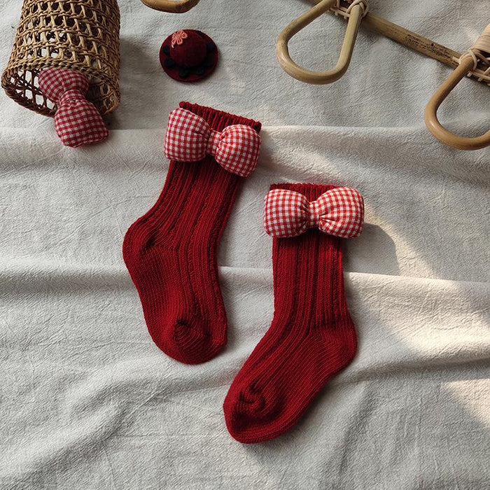 Kids Cotton Big Bow Christmas Socks